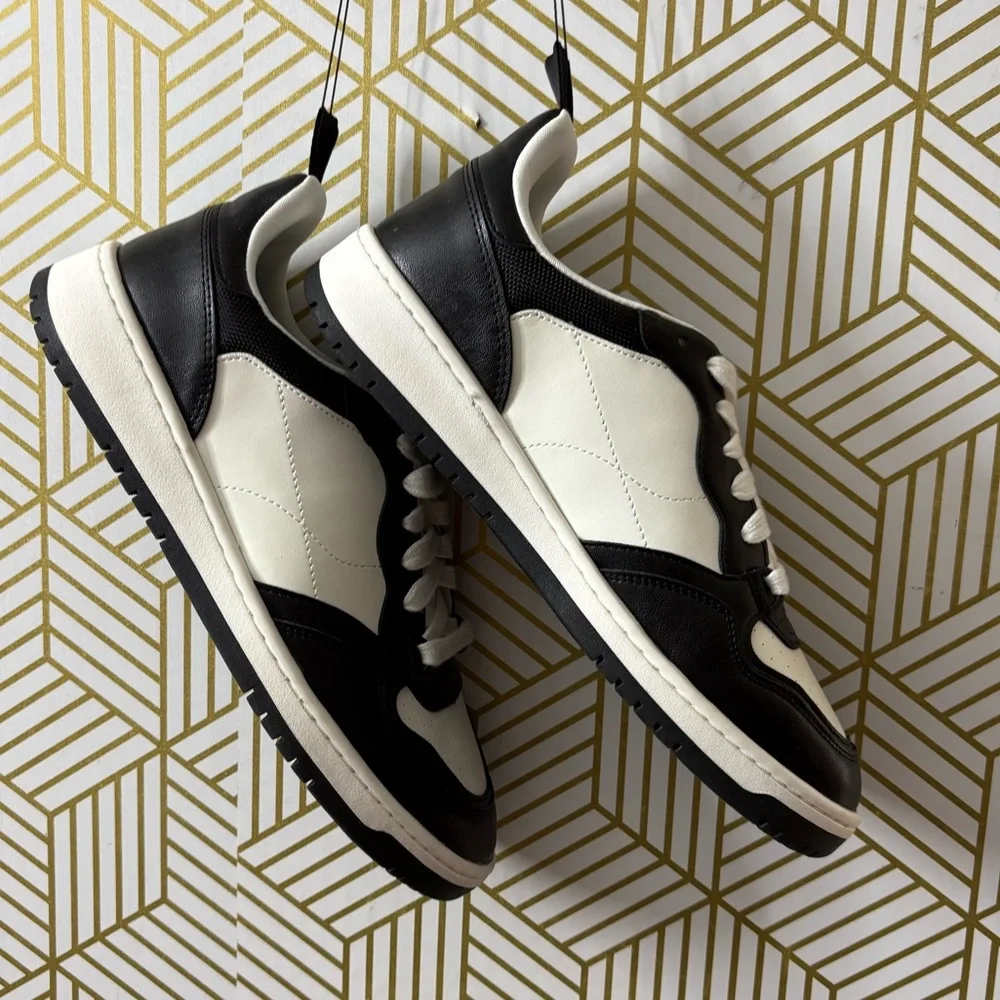 Women's Two-Tone Black and White Leather Sneakers